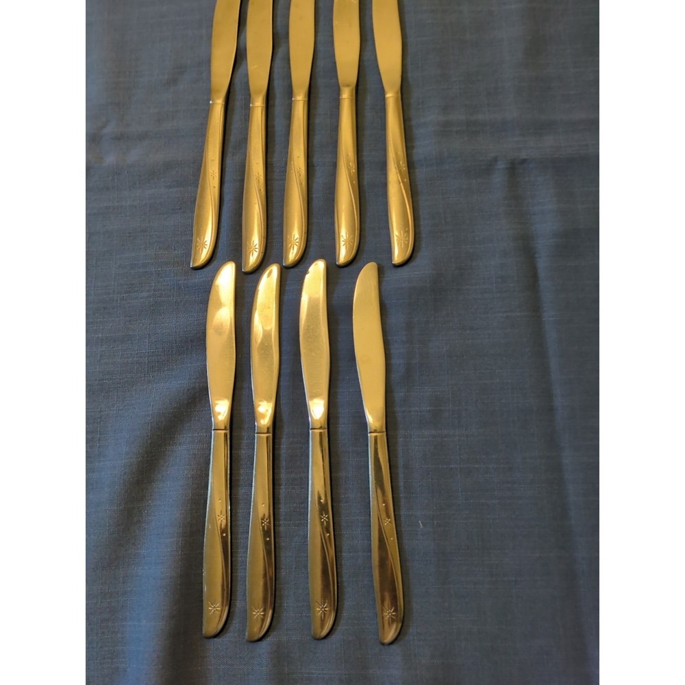 Vintage Oneida "TWIN STAR" Stainless Nine Solid Handle Dinner Knives